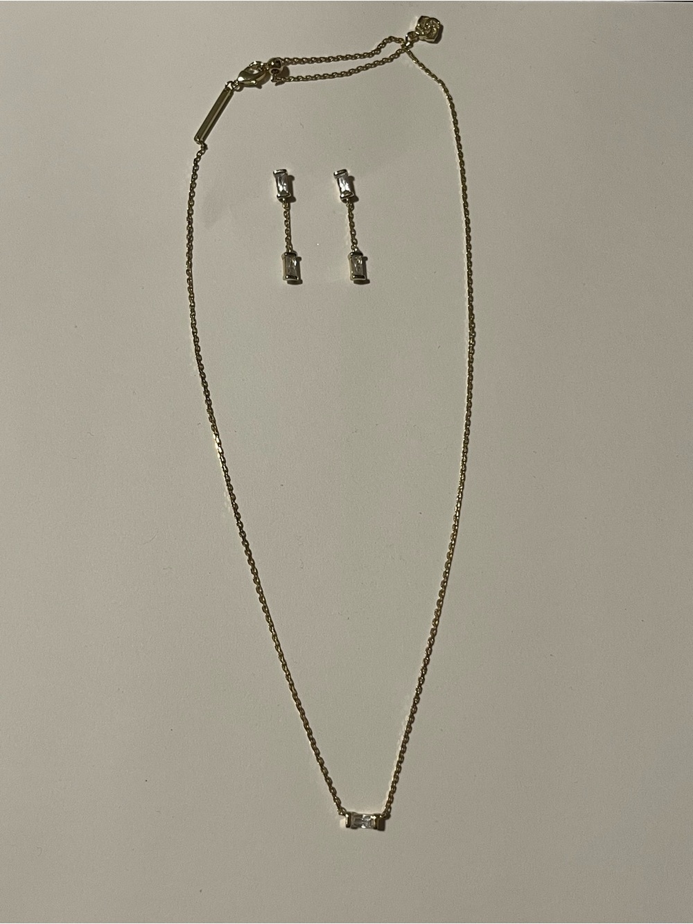 Kendra Scott Gold Bar Necklace with Matching Drop Earrings